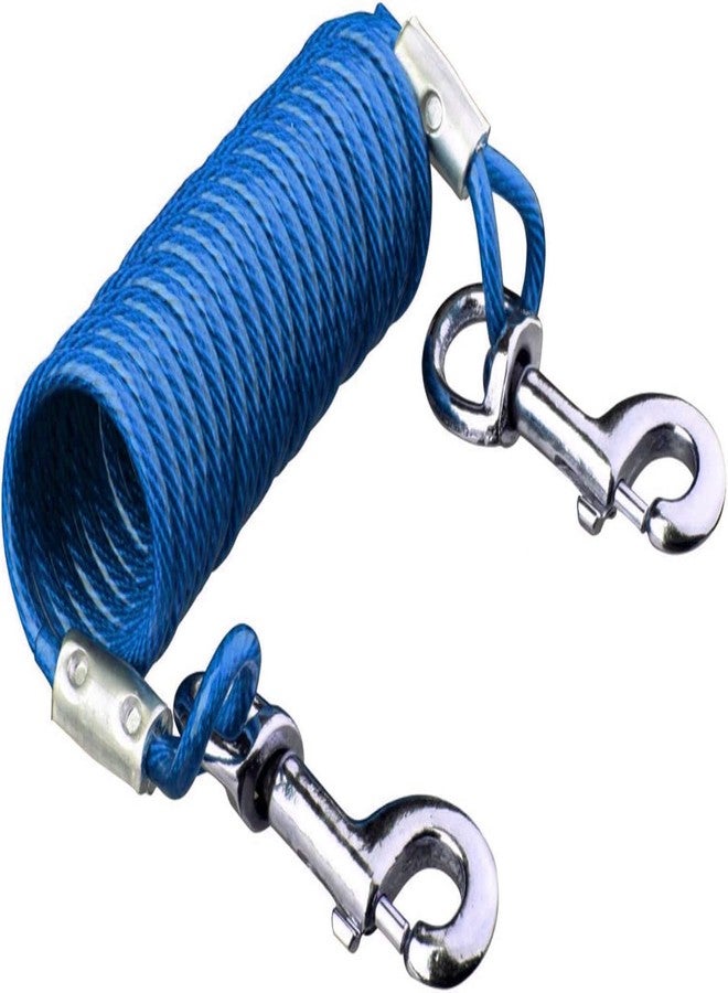 VIP Home Essentials 12 Foot Pet Coiled Tie Out Cable - Blue - Retracts Easily and Quickly to Avoid Tangles - Image 1